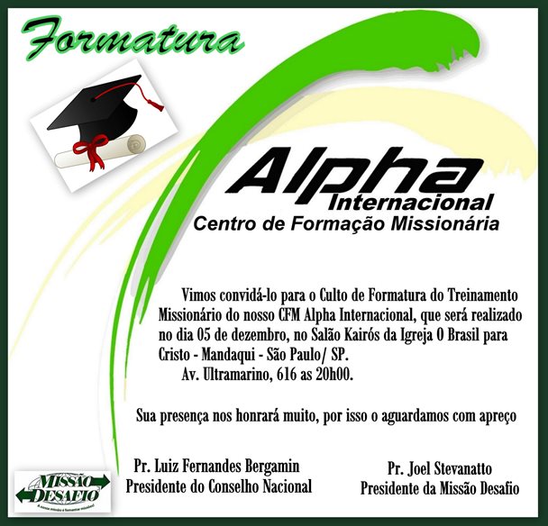 Convite de formatura do CFM Alpha Internacional