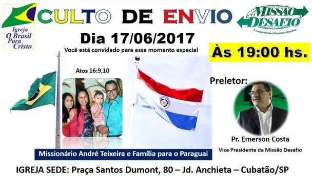 Culto de Envio em junho de 2017